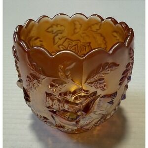Vintage Dugan Marigold Carnival Glass - Wreath of Roses -‎ Small Bowl Cup Vase